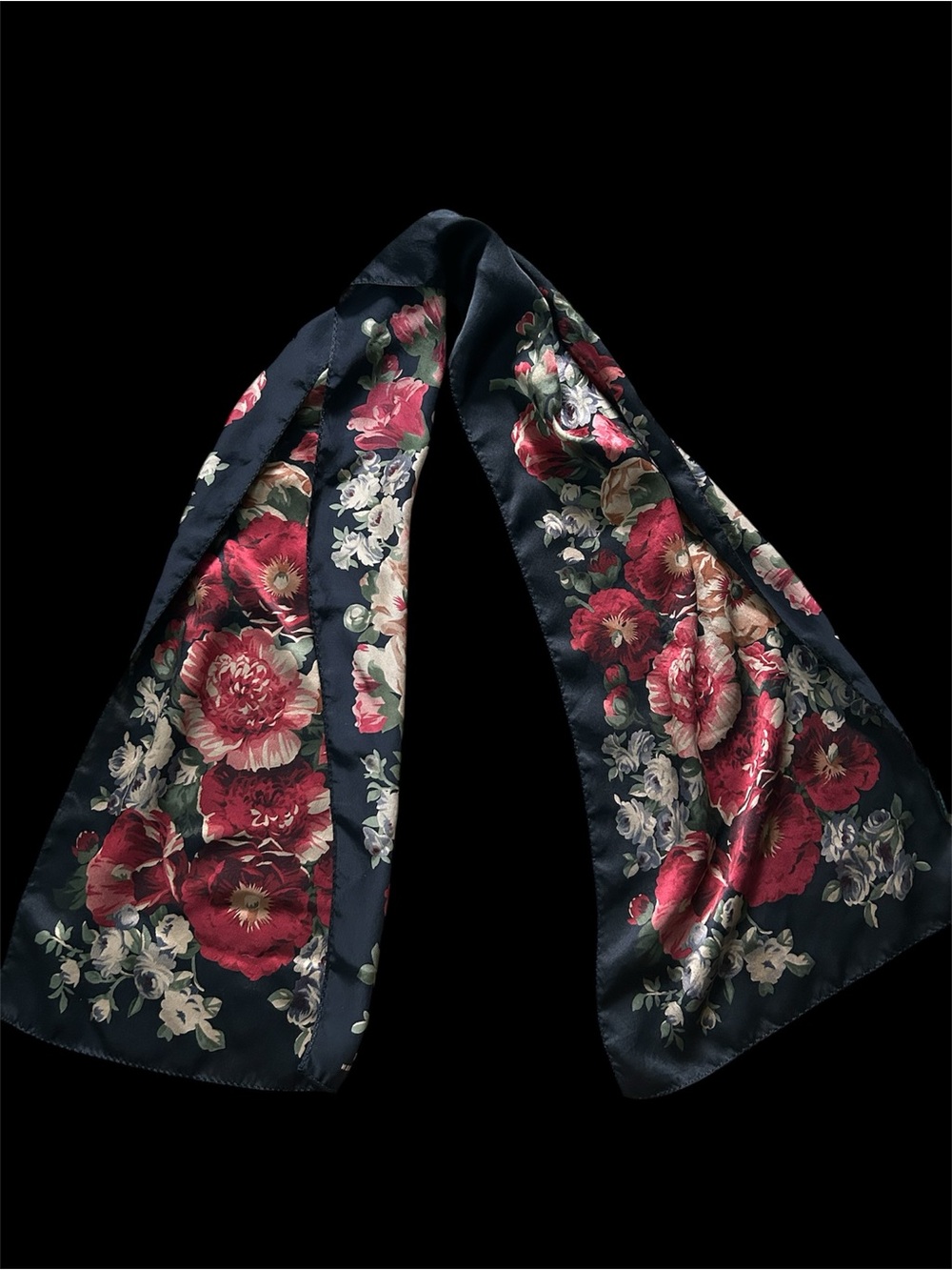 Lauren Ralph Lauren floral 100% silk Scarf with Red and Cream Floral Print